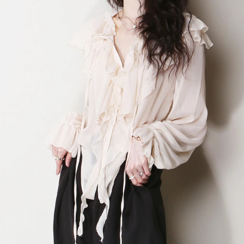 Vintage Chiffon Ruffles Blouse