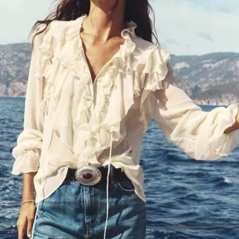 Vintage Chiffon Ruffles Blouse