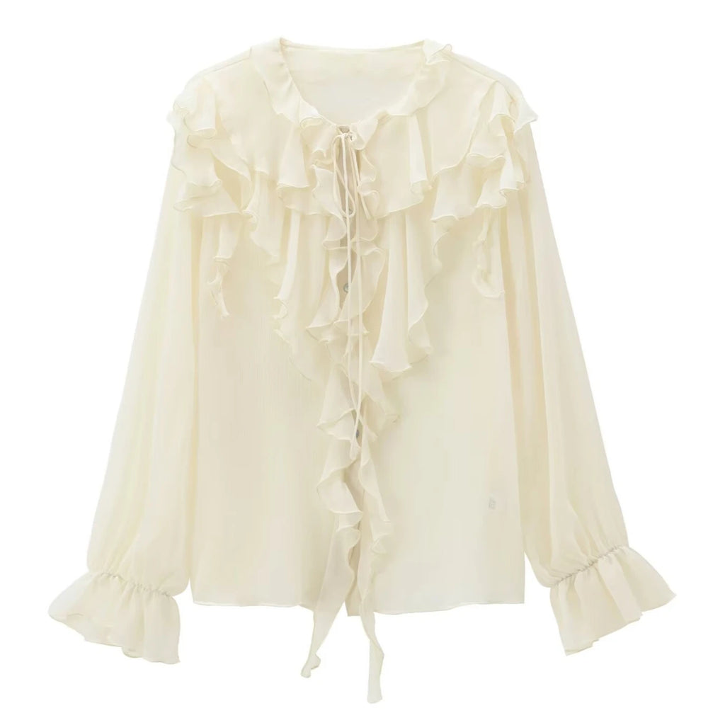 Vintage Chiffon Ruffles Blouse
